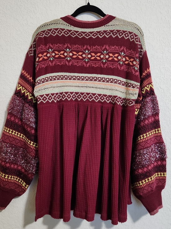 Free People Cabin Fever/ Cozy Cottage Sweater Women Size Medium Burgundy Color - Picture 6 of 12